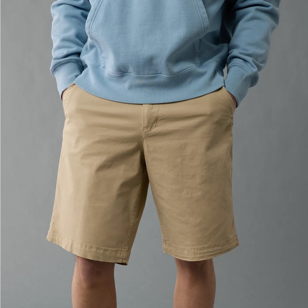 American Eagle Outfitters Tan Flat Front Shorts new 12” longer